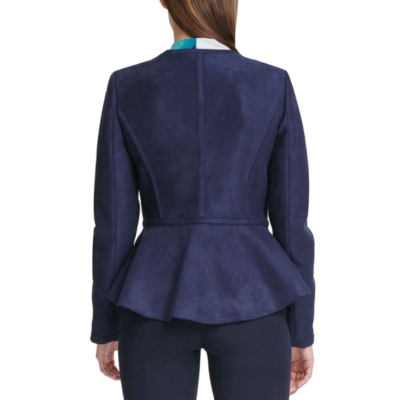 DKNY Women's Faux Suede Zip Front Peplum Jacket Size 12 - Picture 2 of 9